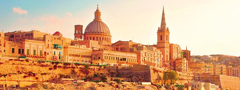 The dome of the Shrine of Our Lady of Mount Carmel dominates Valletta’s skyline
